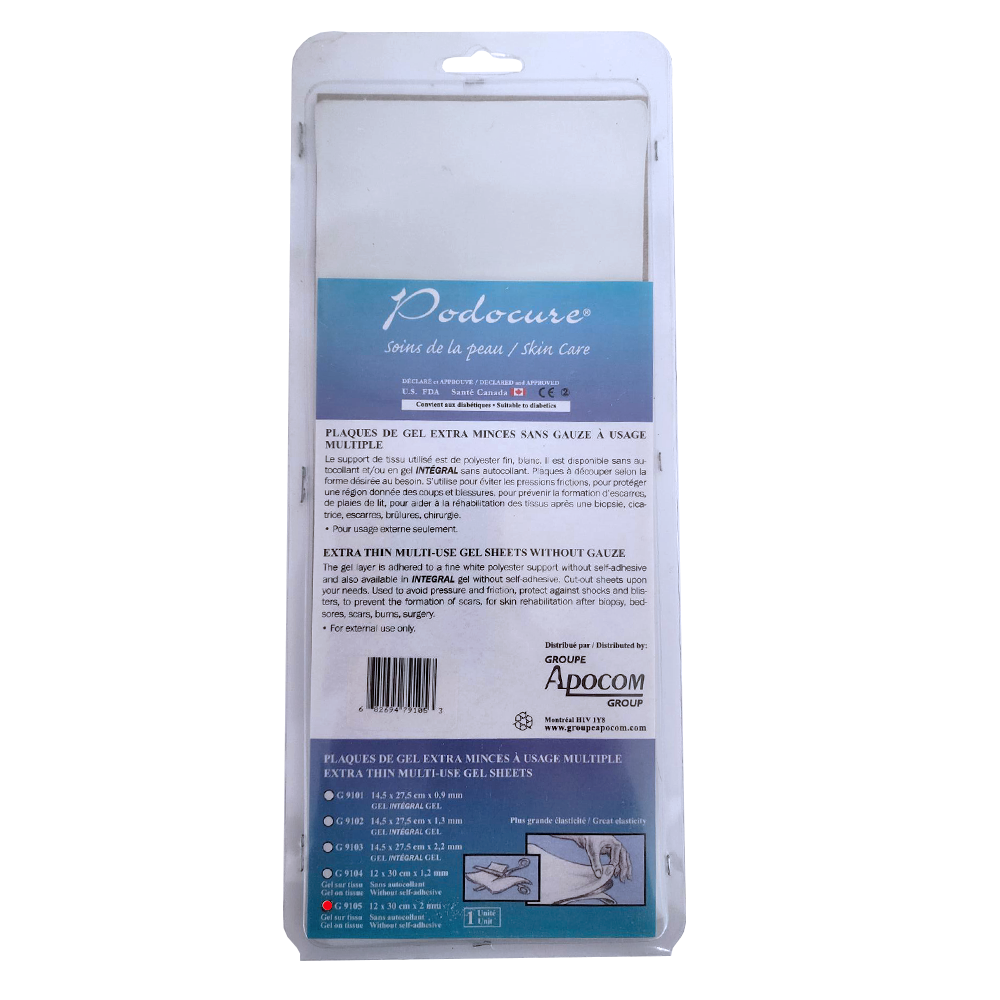 PODOCURE® Plaques de gel à usage multiple Extra-Mince  (12 cm x 30 cm x 2 mm)